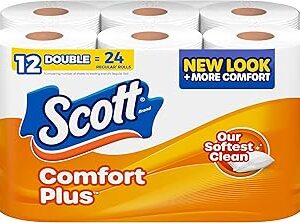 Scott ComfortPlus Toilet Paper, 12 Double Rolls, 231 Sheets per Roll, 1-Ply Toilet Tissue